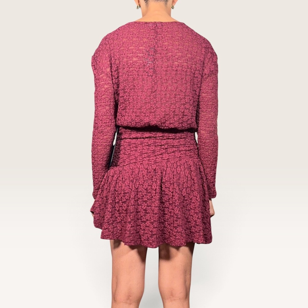 Lulus Zallie Wine Red Textured Drop Waist Mini Dress XS NWT Floral Lace Holidays - Picture 5 of 9